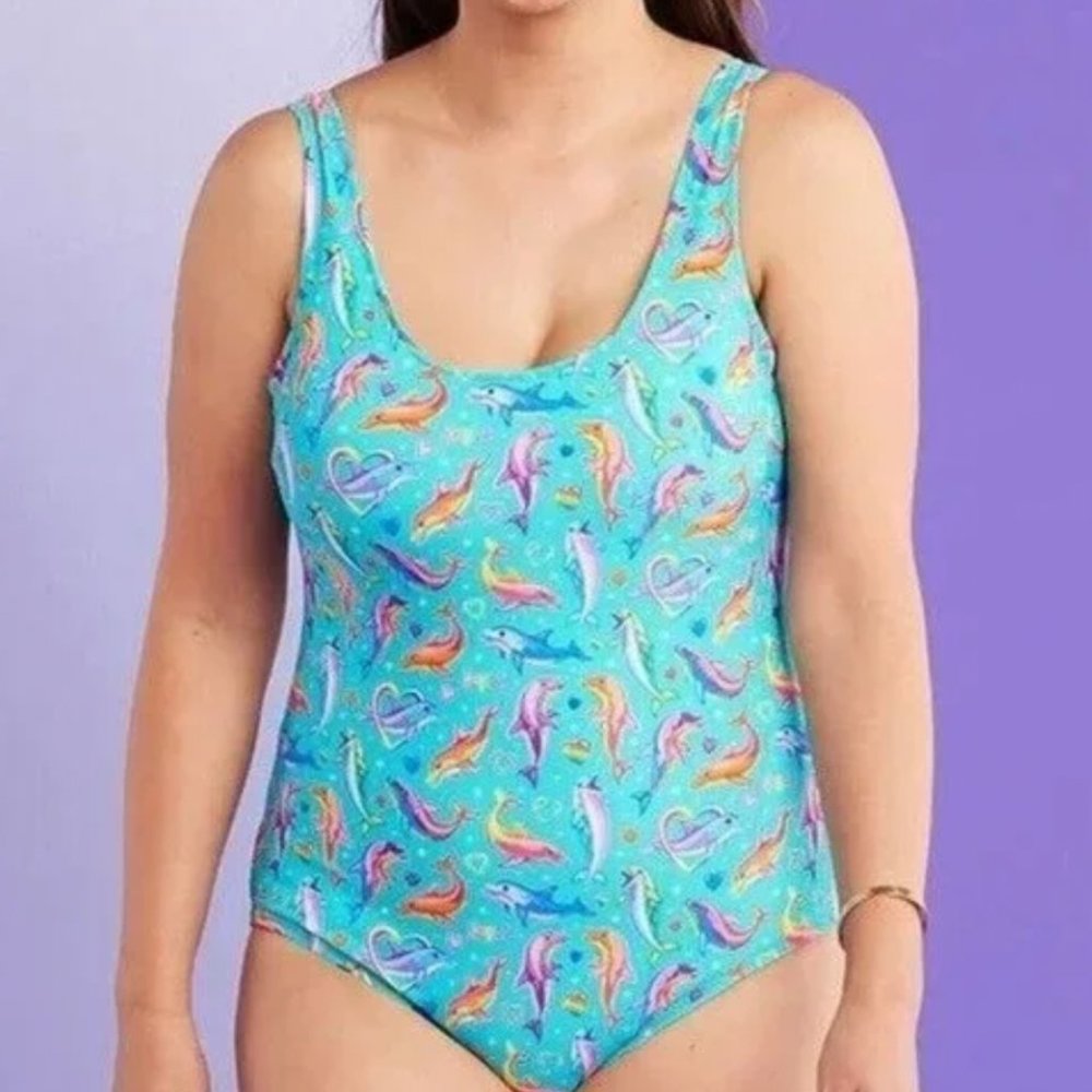Lisa Frank X Posh Peanut Adult 2X 16 18 Reversible One Piece Swimsuit Swim NEW